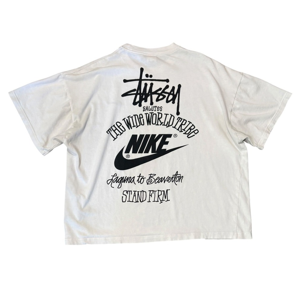 Stussy X Nike Worldwide Tribe Boxy Cropped White Tee XL Streetwear